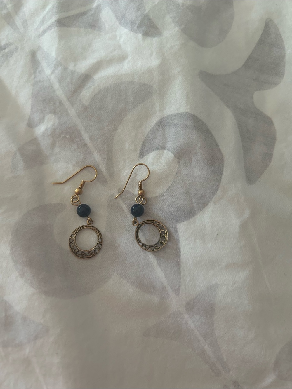 Gold-Tone Hoop Drop Earrings with Blue Bead